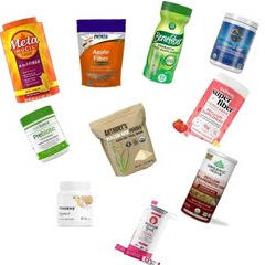 collection of fiber supplement bottles including powder, capsules, and gummies for digestive and gut health support